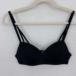 Kindly Yours Women Sustainable Wireless T Shirt Bra Sz 32B Minimal Strappy Black